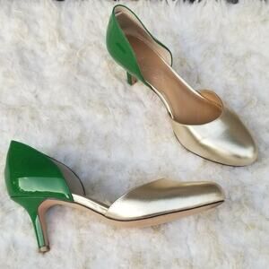 Green & Gold Heels Patent Metallic Leather Pumps TwoTone Shoes Prey Size EU 38.5